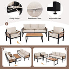 4 Pcs Outdoor Sectional Sofa Set, All-Weather Patio Conversation Furniture Set with Cushion and Solid Wood Coffee Table