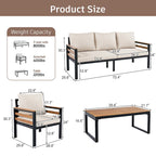 4 Pcs Outdoor Sectional Sofa Set, All-Weather Patio Conversation Furniture Set with Cushion and Solid Wood Coffee Table