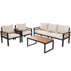 4 Pcs Outdoor Sectional Sofa Set, All-Weather Patio Conversation Furniture Set with Cushion and Solid Wood Coffee Table