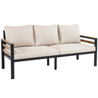 4 Pcs Outdoor Sectional Sofa Set, All-Weather Patio Conversation Furniture Set with Cushion and Solid Wood Coffee Table
