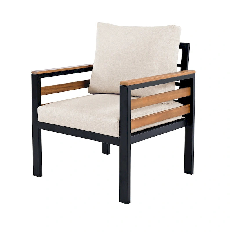 4 Pcs Outdoor Sectional Sofa Set, All-Weather Patio Conversation Furniture Set with Cushion and Solid Wood Coffee Table