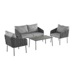 4 Piece Outdoor Conversation Furniture Set, Patio Rope Weaving Sofa Set with Waterproof Cushion and Coffee Tabl