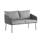 4 Piece Outdoor Conversation Furniture Set, Patio Rope Weaving Sofa Set with Waterproof Cushion and Coffee Tabl
