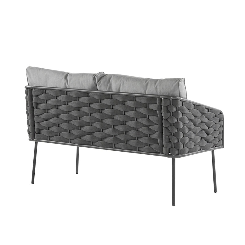 4 Piece Outdoor Conversation Furniture Set, Patio Rope Weaving Sofa Set with Waterproof Cushion and Coffee Tabl