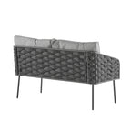 4 Piece Outdoor Conversation Furniture Set, Patio Rope Weaving Sofa Set with Waterproof Cushion and Coffee Tabl