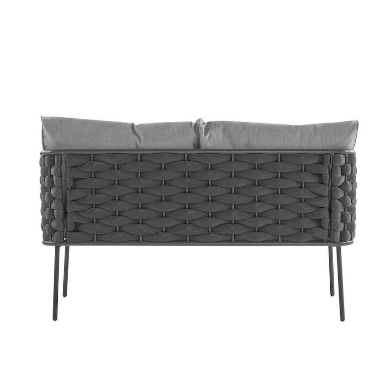 4 Piece Outdoor Conversation Furniture Set, Patio Rope Weaving Sofa Set with Waterproof Cushion and Coffee Tabl