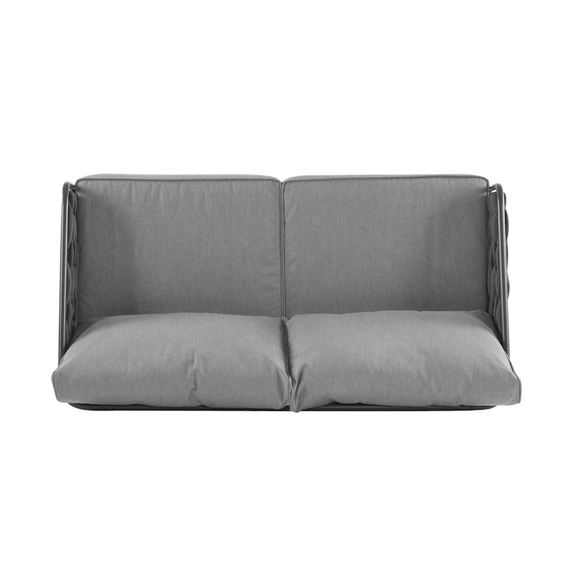 4 Piece Outdoor Conversation Furniture Set, Patio Rope Weaving Sofa Set with Waterproof Cushion and Coffee Tabl