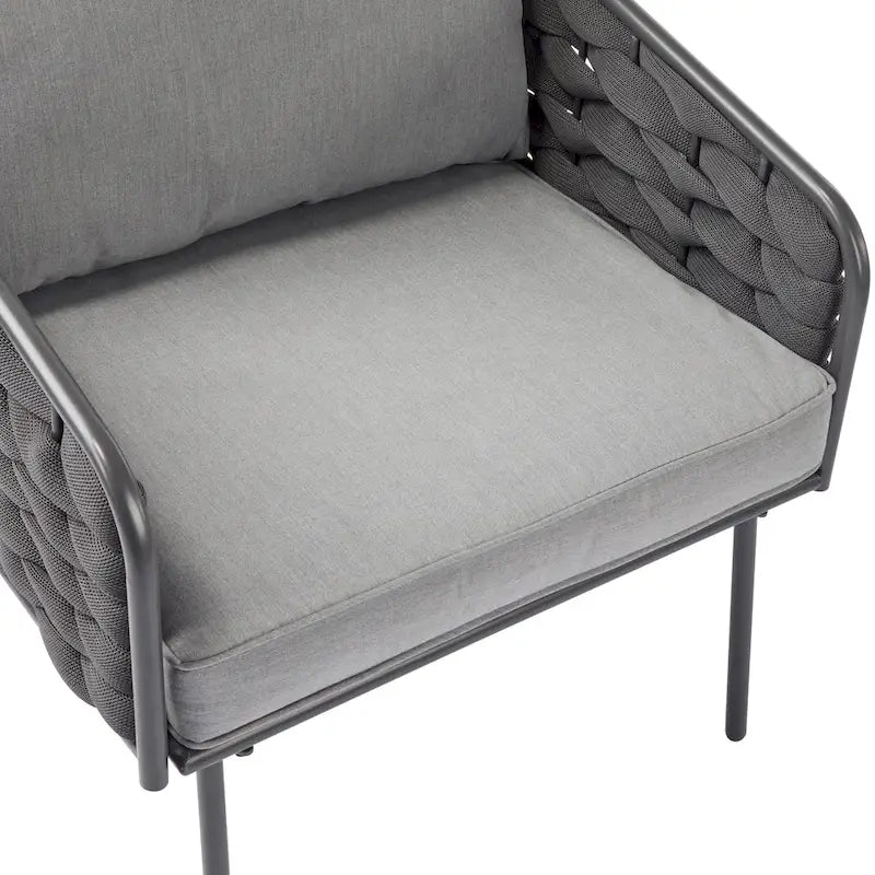 4 Piece Outdoor Conversation Furniture Set, Patio Rope Weaving Sofa Set with Waterproof Cushion and Coffee Tabl