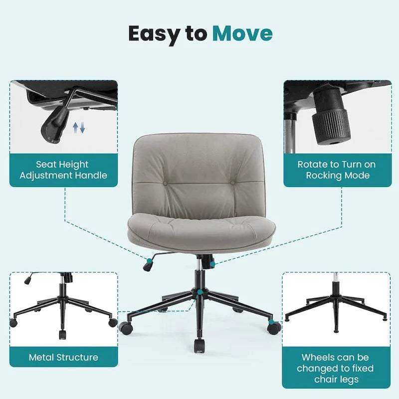 PU Leather Swivel Office Chair – Khaki / Beige / Black, Criss-Cross Base, Single User