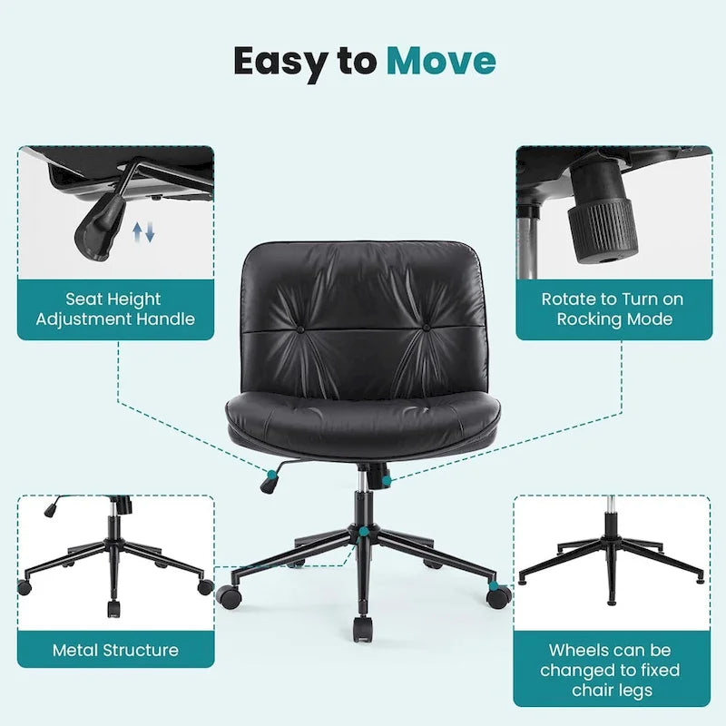 PU Leather Swivel Office Chair – Khaki / Beige / Black, Criss-Cross Base, Single User