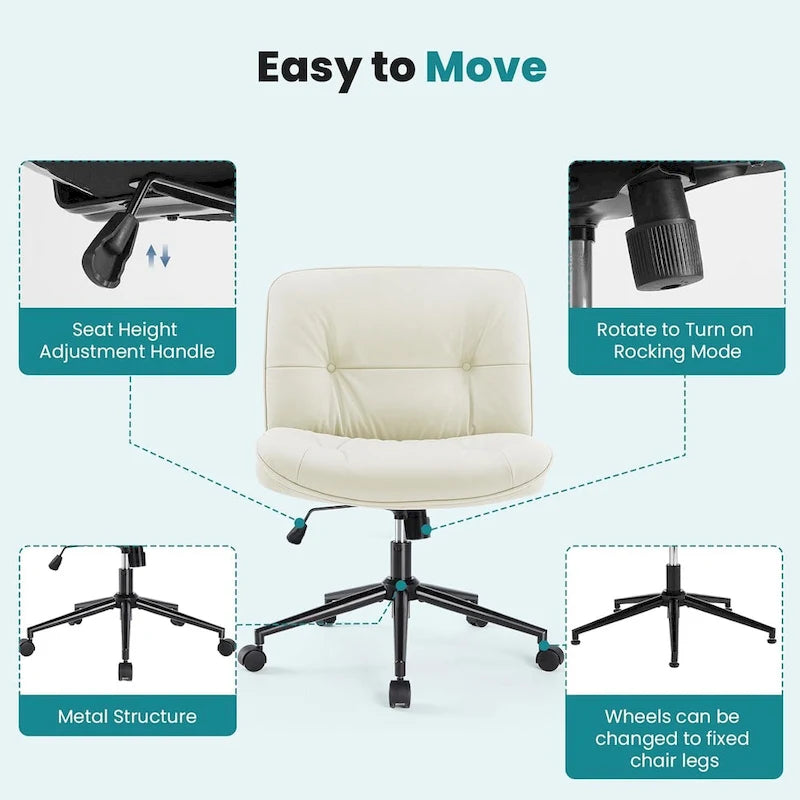 PU Leather Swivel Office Chair – Khaki / Beige / Black, Criss-Cross Base, Single User