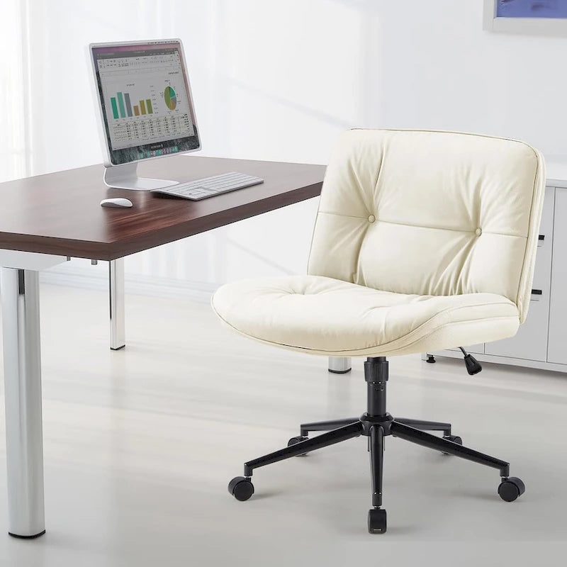 PU Leather Swivel Office Chair – Khaki / Beige / Black, Criss-Cross Base, Single User