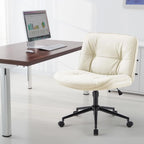 PU Leather Swivel Office Chair – Khaki / Beige / Black, Criss-Cross Base, Single User
