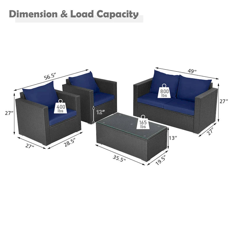 Costway 8 PCS Patio Rattan Furniture Set Cushioned Sofa Chair Coffee - See Details