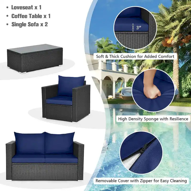 Costway 8 PCS Patio Rattan Furniture Set Cushioned Sofa Chair Coffee - See Details
