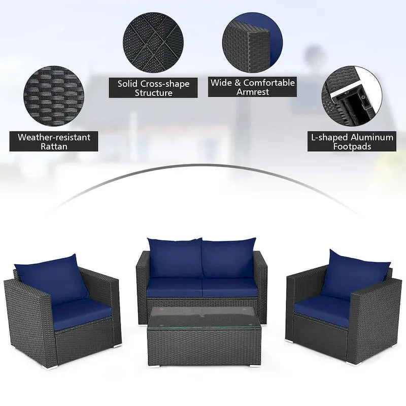 Costway 8 PCS Patio Rattan Furniture Set Cushioned Sofa Chair Coffee - See Details