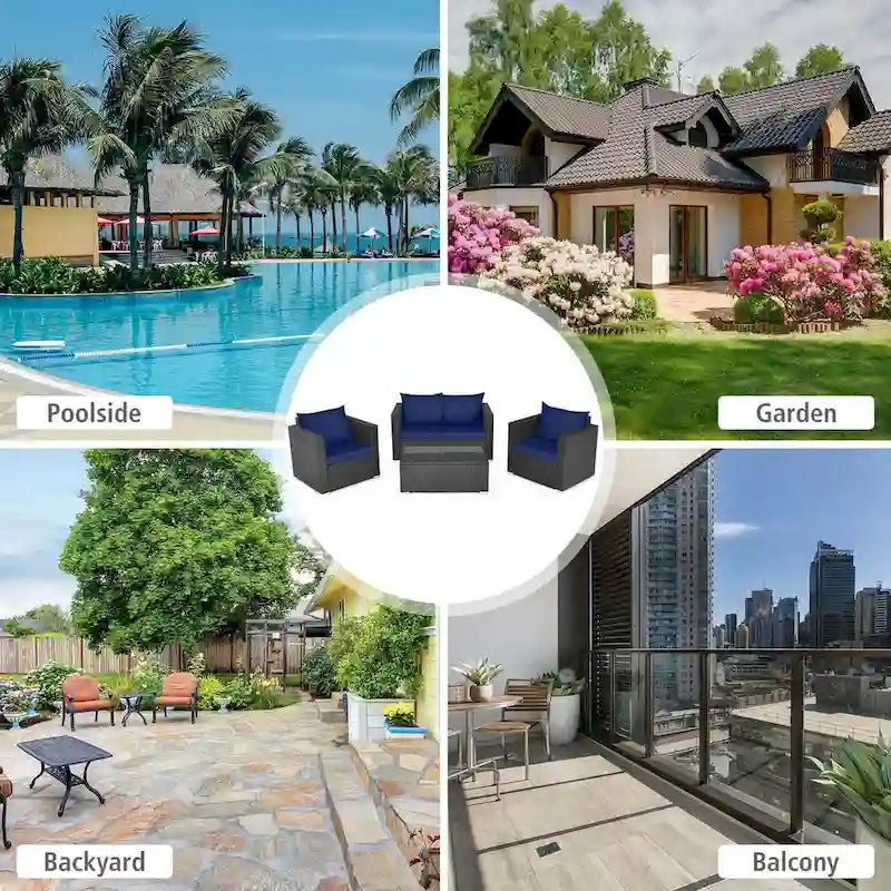 Costway 8 PCS Patio Rattan Furniture Set Cushioned Sofa Chair Coffee - See Details