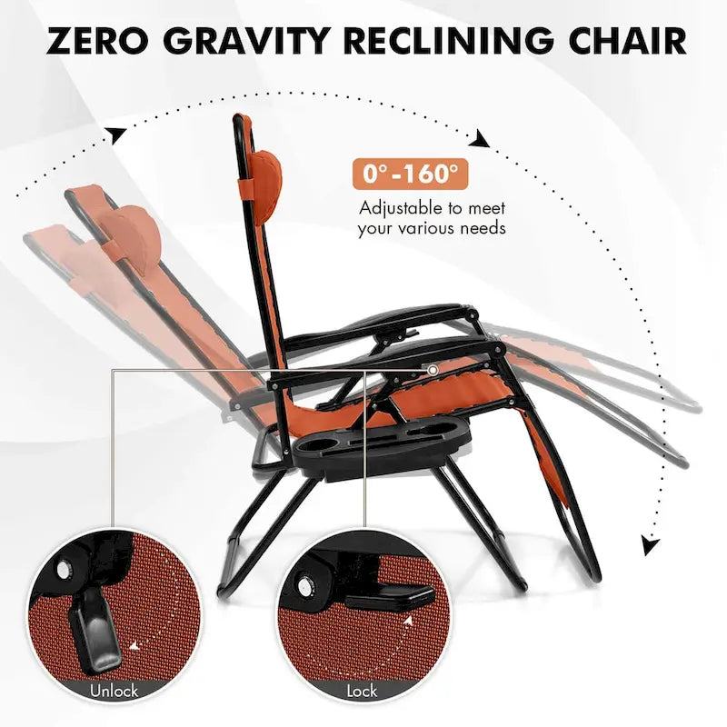Costway Folding Zero Gravity Reclining Lounge Chairs Beach Patio with - 1 PCS