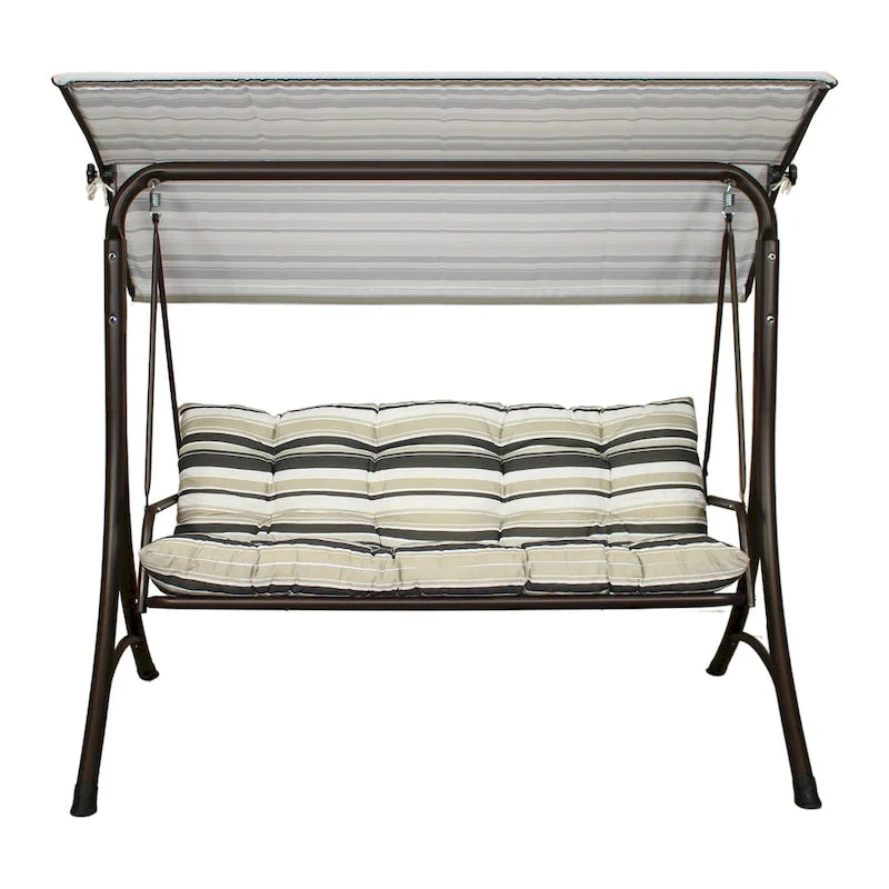 SUNJOY 3 Seat Deluxe Patio Swing Steel Frame, Adjustable Canopy Cushions
