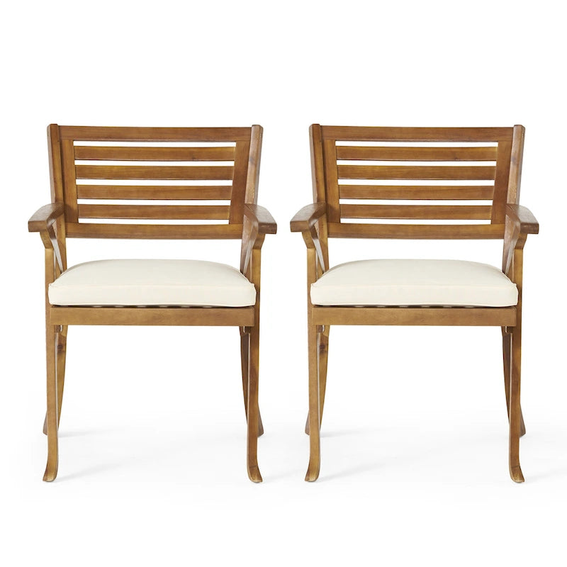 5-Piece Outdoor Acacia Wood Dining Set with Square Table and 4 Cushioned Chair