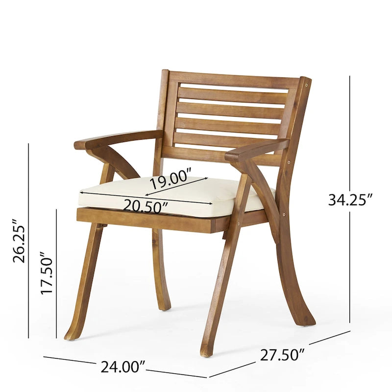 5-Piece Outdoor Acacia Wood Dining Set with Square Table and 4 Cushioned Chair