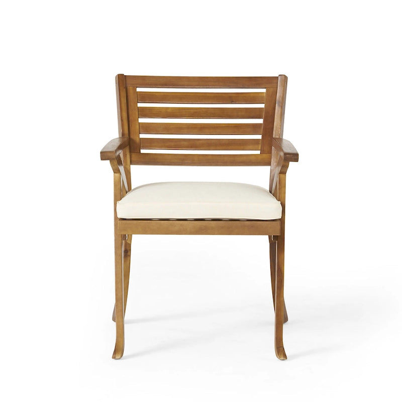 5-Piece Outdoor Acacia Wood Dining Set with Square Table and 4 Cushioned Chair