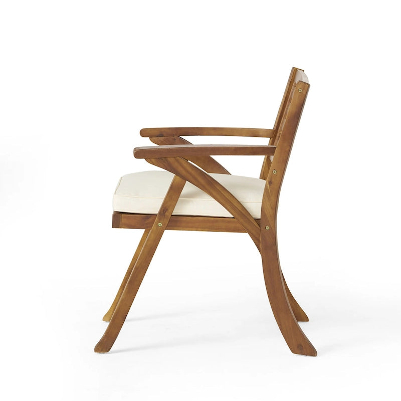 5-Piece Outdoor Acacia Wood Dining Set with Square Table and 4 Cushioned Chair