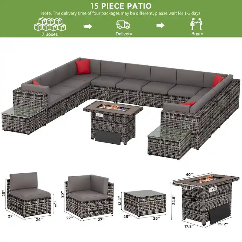 15-Piece Outdoor Patio Furniture Set