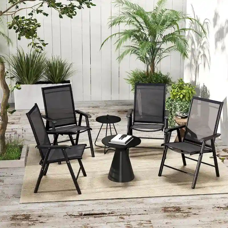 Outdoor Folding Lawn Chair Set of 4 - Portable Patio Chairs with Armrests & Mesh Fabric for Camping, Beach, Backyard