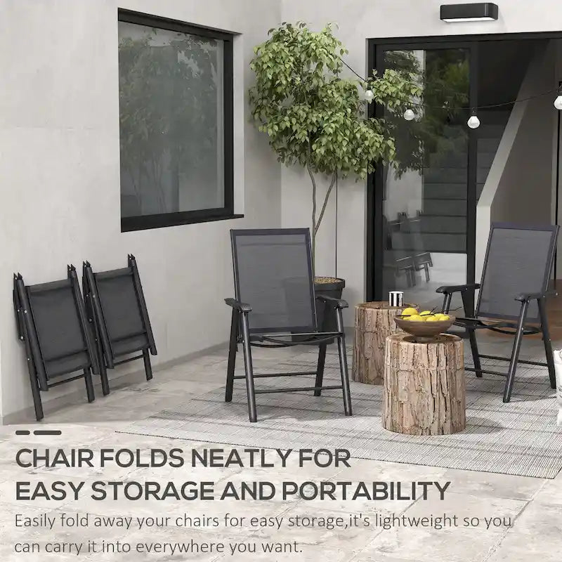 Outdoor Folding Lawn Chair Set of 4 - Portable Patio Chairs with Armrests & Mesh Fabric for Camping, Beach, Backyard