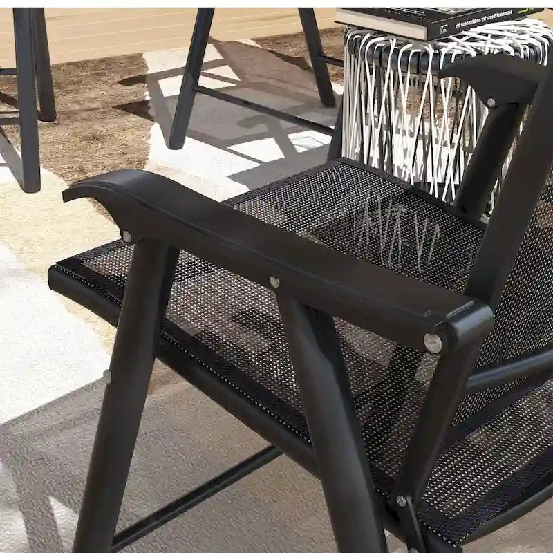 Outdoor Folding Lawn Chair Set of 4 - Portable Patio Chairs with Armrests & Mesh Fabric for Camping, Beach, Backyard