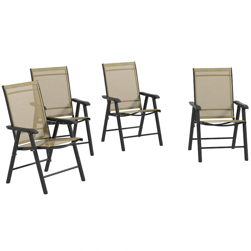 Outdoor Folding Lawn Chair Set of 4 - Portable Patio Chairs with Armrests & Mesh Fabric for Camping, Beach, Backyard