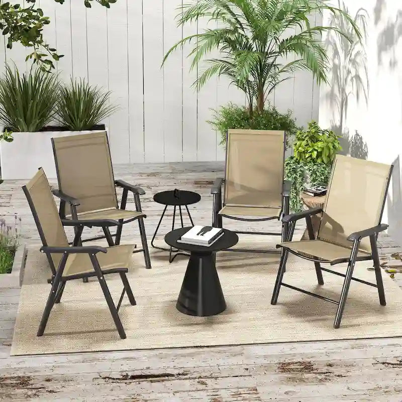 Outdoor Folding Lawn Chair Set of 4 - Portable Patio Chairs with Armrests & Mesh Fabric for Camping, Beach, Backyard