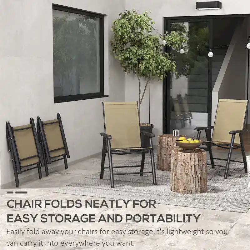Outdoor Folding Lawn Chair Set of 4 - Portable Patio Chairs with Armrests & Mesh Fabric for Camping, Beach, Backyard