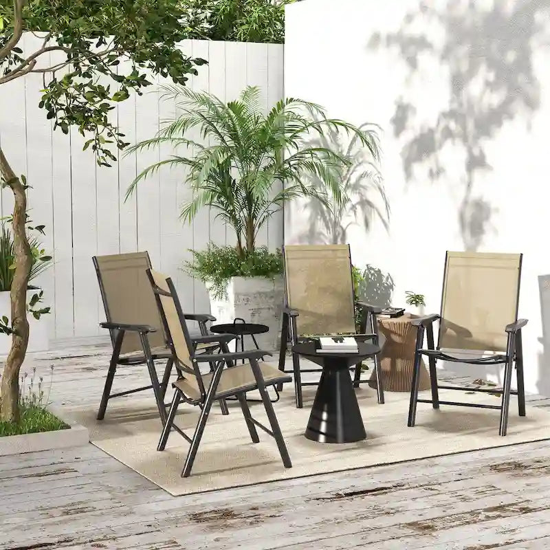 Outdoor Folding Lawn Chair Set of 4 - Portable Patio Chairs with Armrests & Mesh Fabric for Camping, Beach, Backyard