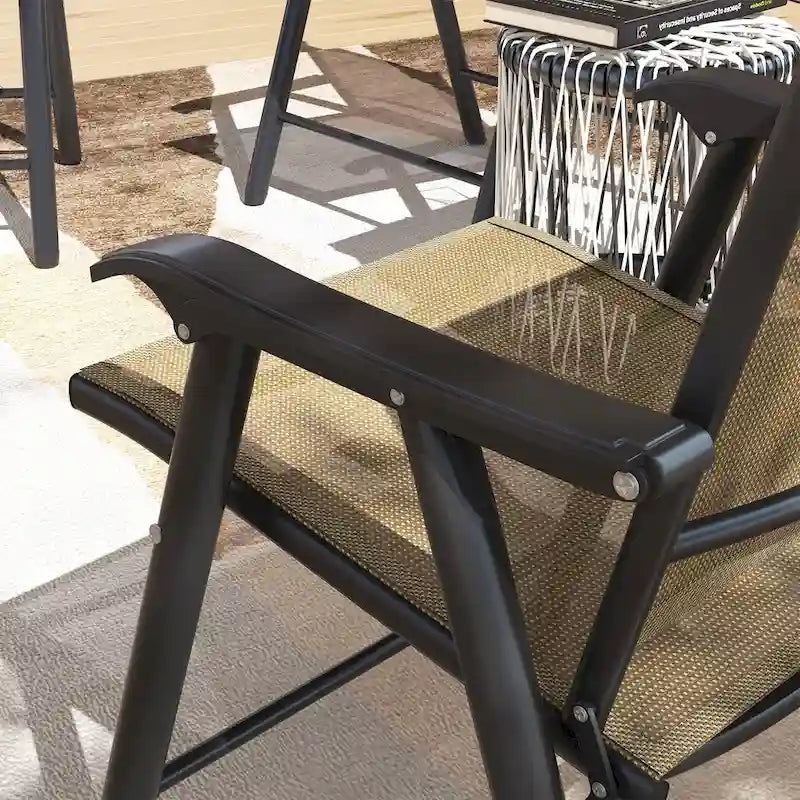 Outdoor Folding Lawn Chair Set of 4 - Portable Patio Chairs with Armrests & Mesh Fabric for Camping, Beach, Backyard