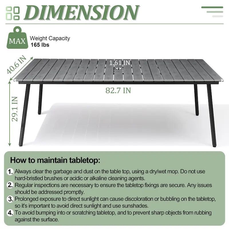Outdoor 7 PC- Patio Rectangular Aluminum Dining Table Set with Umbrella Hole with Rattan Chair
