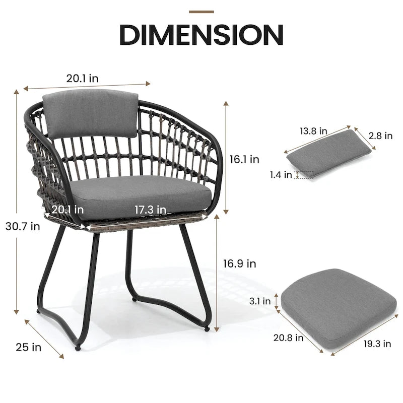 Outdoor 7 PC- Patio Rectangular Aluminum Dining Table Set with Umbrella Hole with Rattan Chair
