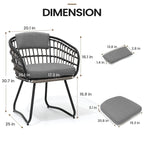 Outdoor 7 PC- Patio Rectangular Aluminum Dining Table Set with Umbrella Hole with Rattan Chair