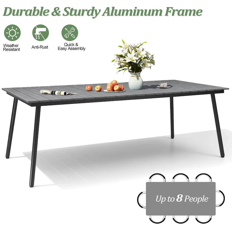 Outdoor 7 PC- Patio Rectangular Aluminum Dining Table Set with Umbrella Hole with Rattan Chair