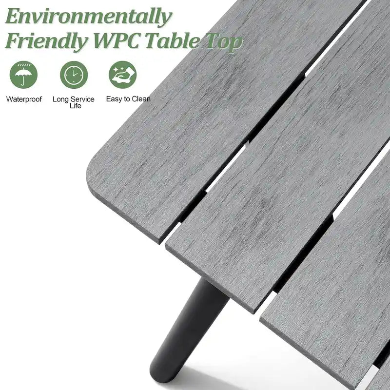 Outdoor 7 PC- Patio Rectangular Aluminum Dining Table Set with Umbrella Hole with Rattan Chair