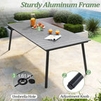 Outdoor 7 PC- Patio Rectangular Aluminum Dining Table Set with Umbrella Hole with Rattan Chair