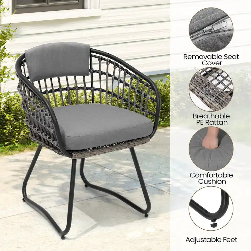 Outdoor 7 PC- Patio Rectangular Aluminum Dining Table Set with Umbrella Hole with Rattan Chair