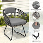 Outdoor 7 PC- Patio Rectangular Aluminum Dining Table Set with Umbrella Hole with Rattan Chair