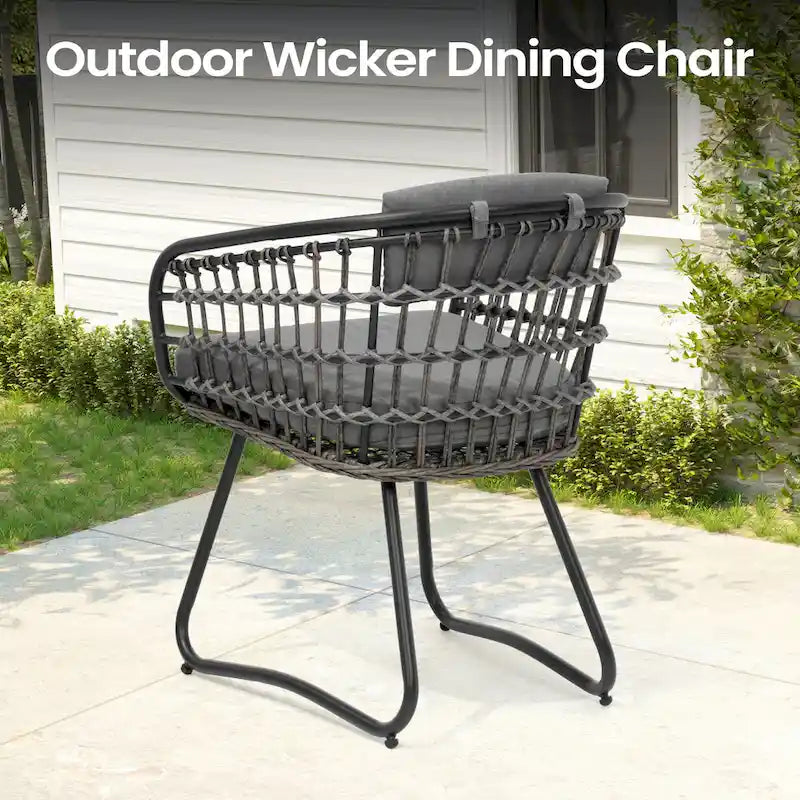 Outdoor 7 PC- Patio Rectangular Aluminum Dining Table Set with Umbrella Hole with Rattan Chair