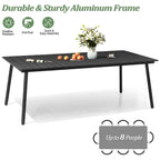 Outdoor 7 PC- Patio Rectangular Aluminum Dining Table Set with Umbrella Hole with Rattan Chair