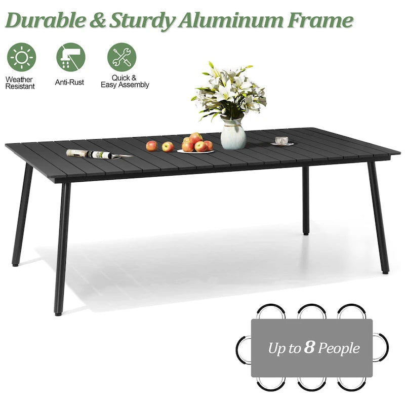 Outdoor 7 PC- Patio Rectangular Aluminum Dining Table Set with Umbrella Hole with Rattan Chair