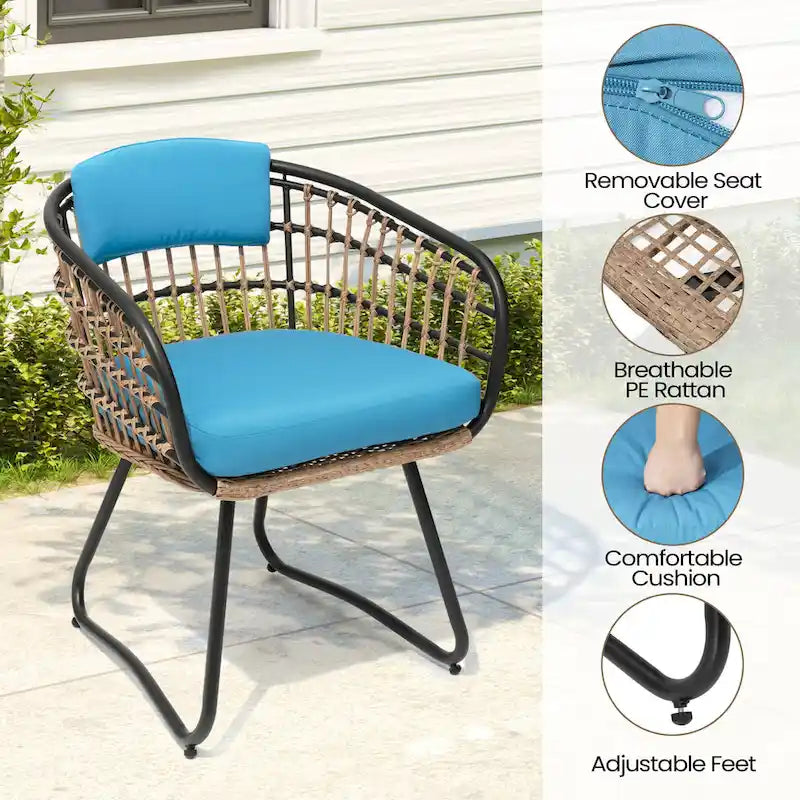 Outdoor 7 PC- Patio Rectangular Aluminum Dining Table Set with Umbrella Hole with Rattan Chair