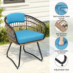 Outdoor 7 PC- Patio Rectangular Aluminum Dining Table Set with Umbrella Hole with Rattan Chair