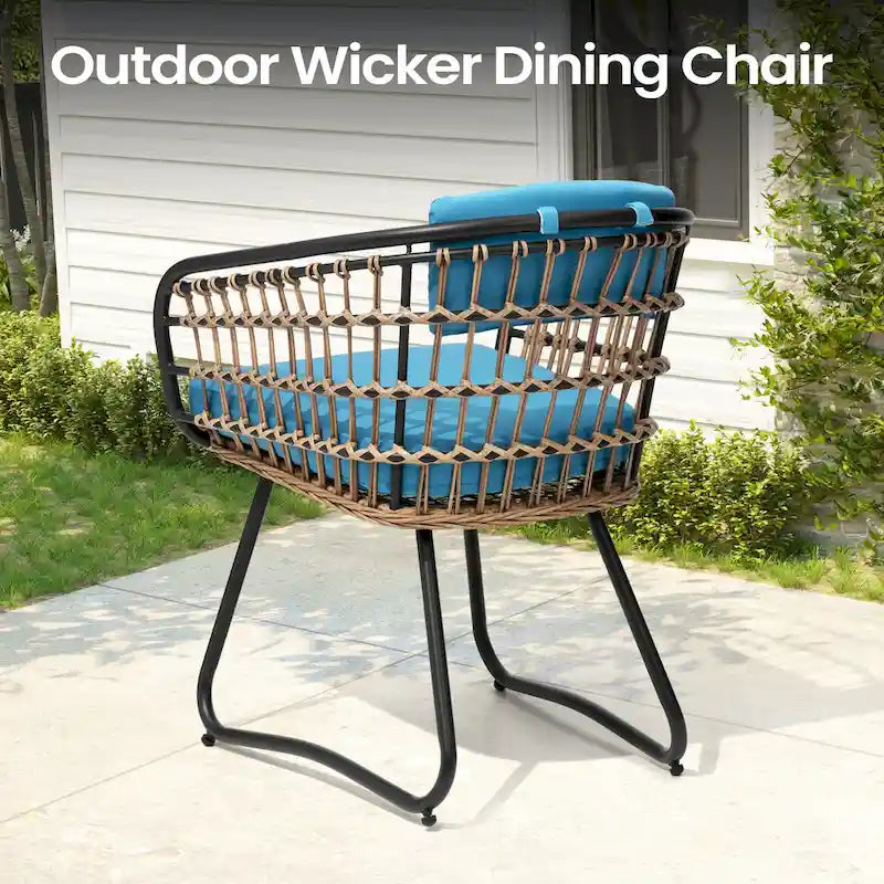 Outdoor 7 PC- Patio Rectangular Aluminum Dining Table Set with Umbrella Hole with Rattan Chair
